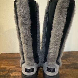 UGG Black and Gray Furry Boots